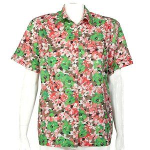 GIOVANNOZZI Retro 70s Floral Pink Green Collared Button Up Shirt Top sz 10 /437